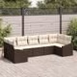 vidaXL Ensemble de jardin 7 pièces avec coussins - Poly rattan brun