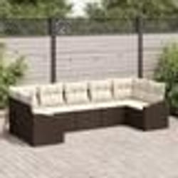 vidaXL Ensemble de jardin 7 pièces avec coussins - Poly rattan brun