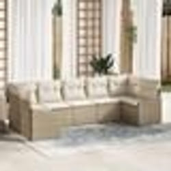 vidaXL Ensemble de salle à manger de jardin 7 pièces avec coussins en poly rotin beige
