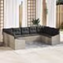 vidaXL Ensemble de jardin 9 pièces avec coussins en poly rattan gris clair