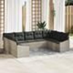 vidaXL Ensemble de jardin 9 pièces avec coussins en poly rattan gris clair