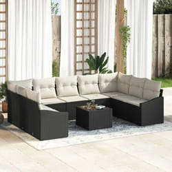 vidaXL Set de Salle à Manger de Jardin 9 Pièces avec Coussins en Rattan Poly Brun
