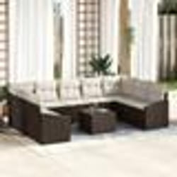 vidaXL Ensemble de salle à manger de jardin 10 pièces avec coussins en rattan synthétique marron