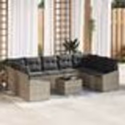 vidaXL Ensemble de jardin 10 pièces avec coussins en rattan gris poly