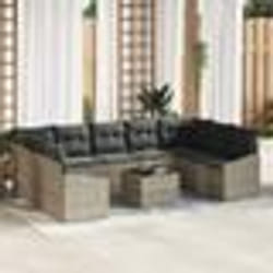 vidaXL Ensemble de jardin 10 pièces avec coussins en rattan gris poly