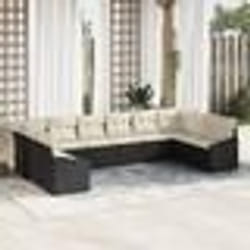 vidaXL Ensemble de salle à manger de jardin de 10 pièces avec coussins en poly rattan noir