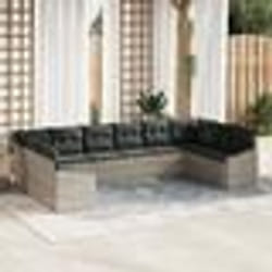 vidaXL Ensemble de salle à manger de jardin de 10 pièces avec coussins gris clair en poly rattan