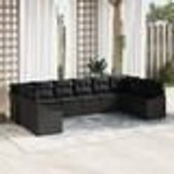 vidaXL Ensemble de salle à manger de jardin de 10 pièces avec coussins en poly rotin noir