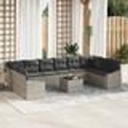 vidaXL Ensemble de salle à manger de jardin de 11 pièces avec coussins en gris poly rotin