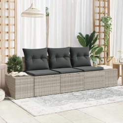 vidaXL Ensemble de canapé de jardin 3 pièces avec coussins gris clair rattan PE