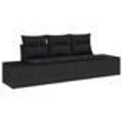 vidaXL Ensemble de Canapé de Jardin 3 Pièces avec Coussins Noir Poly Rotin