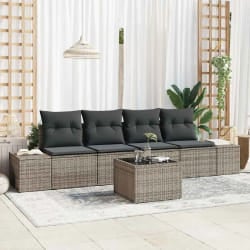 vidaXL Ensemble de canapé de jardin 5 pièces avec coussins gris poly rattan