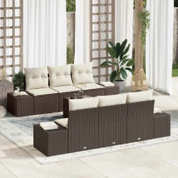 vidaXL Ensemble de Canapé de Jardin de 7 Pièces avec Coussins Marron en Poly Rattan