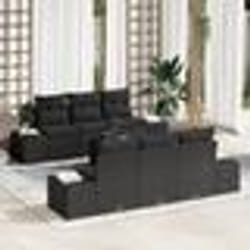 vidaXL Ensemble de canapés de jardin 7 pièces avec coussins en poly-rattan noir