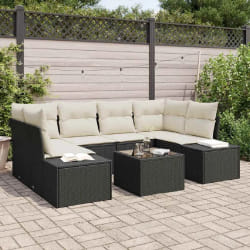 vidaXL Ensemble de canapé de jardin 7 pièces avec coussins Noir Poly Rattan