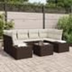 vidaXL Ensemble de Canapés de Jardin de 7 Pièces avec Coussins Marron en Poly Rattan