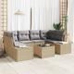 vidaXL Ensemble de Canapé de Jardin 7 Pièces avec Coussins Beige Poly Rattan