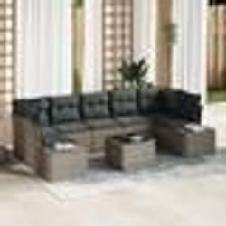 vidaXL Ensemble de Canapés de Jardin 8 Pièces avec Coussins Gris en Rattan Synthétique