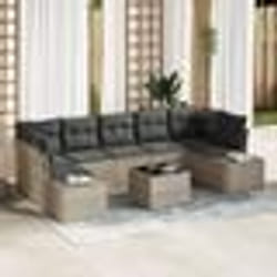 vidaXL Ensemble de canapé de jardin 8 pièces avec coussins Gris clair Poly rotin