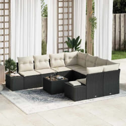 vidaXL Ensemble de canapé de jardin de 9 pièces avec coussins en rotin noir