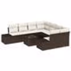 vidaXL Set de canapé de jardin 9 pièces avec coussins marron en poly rotin
