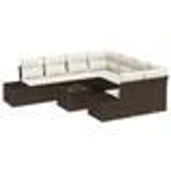 vidaXL Set de canapé de jardin 9 pièces avec coussins marron en poly rotin