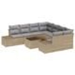 vidaXL Ensemble de canapé de jardin 9 pièces avec coussins beige en poly rotin