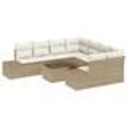 vidaXL Ensemble de Canapés de Jardin 9 Pièces avec Coussins Beige Poly Rotin