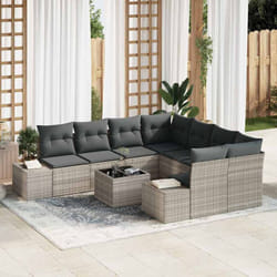 vidaXL Ensemble de Canapé de Jardin 9 Pièces avec Coussins Gris Clair Rattan Synthétique