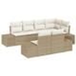 vidaXL Ensemble de canapé de jardin 7 pièces avec coussins Beige Poly Rotin