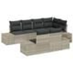vidaXL Ensemble de Canapés de Jardin 7 Pièces avec Coussins Gris Clair Rattan Poly