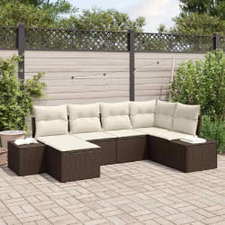 vidaXL Ensemble de canapé de jardin en 6 pièces avec coussins Marron en poly rotin