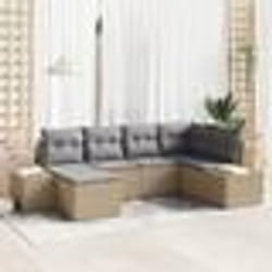 vidaXL Ensemble de Canapé de Jardin 6 Pièces avec Coussins Beige Rattan PE