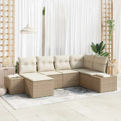 vidaXL Ensemble de Canapé de Jardin 6 Pièces avec Coussins Beige Poly Rattan