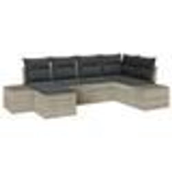 vidaXL Ensemble de canapé de jardin 6 pièces avec coussins Gris clair Poly Rattan