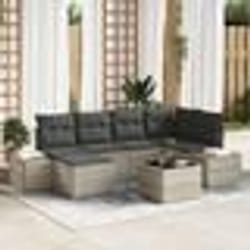 vidaXL Ensemble de canapés de jardin 7 pièces avec coussins Gris poly rotin