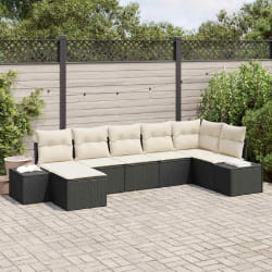 vidaXL Ensemble de canapé de jardin avec coussin 7 pcs Noir Poly rotin
