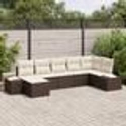 vidaXL Canapé de jardin 7 pièces en poly rattan avec coussins marron