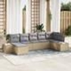 vidaXL Ensemble de canapé de jardin de 7 pièces avec des coussins beiges en poly rattan