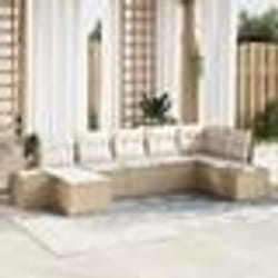 vidaXL Ensemble de canapés de jardin 7 pièces avec coussins beiges en poly rotin.
