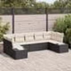 vidaXL Ensemble de Canapé de Jardin 7 Pièces avec Coussins en Poly Rattan Noir