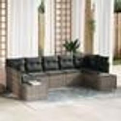 vidaXL Ensemble de Canapés de Jardin de 7 pièces avec Coussins Gris en Rattan Poly