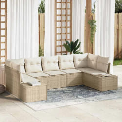 vidaXL Set de canapé de jardin en 7 pièces avec coussins beige poly raton