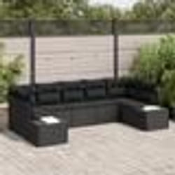 vidaXL Ensemble de Canapé de Jardin 7 Pièces avec Coussins Rotin Poly Noir