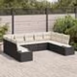vidaXL Ensemble de canapés de jardin 9 pièces avec coussins noir poly rotin