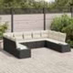 vidaXL Ensemble de canapés de jardin 9 pièces avec coussins noir poly rotin
