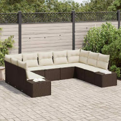 vidaXL Ensemble de Canapé de Jardin de 9 pièces avec Coussins en Poly Rotin Marron