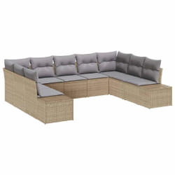 vidaXL Ensemble de Canapés de Jardin 9 Pièces avec Coussins Beige Rattan synthétique