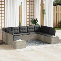 vidaXL Ensemble de Canapé de Jardin de 9 Pièces avec Coussins en Rattan Poly Gris Clair