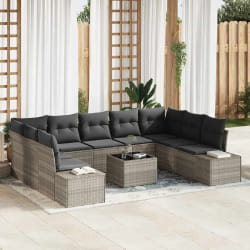 vidaXL Ensemble de canapé de jardin 10 pièces avec coussins en rattan synthétique gris